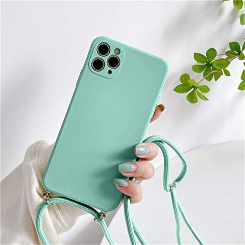 Rokmym Coque pour iPhone 13 Mini avec Cordon de Collier,Coque iPhone 13 Mini Silicone TPU Bumper Coque[Lanière avec Cordon Réglable Longueur Chaîne] Housse pour iPhone 13 Mini Bleu Ciel