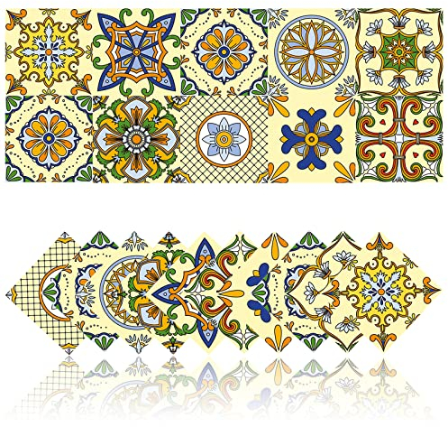 Cendray 20 Stück Küche Fliesenaufkleber Aufkleber Wanddekoration PVC Wasserdicht Mosaik Retro Style Badezimmer Fliesenaufkleber Wasserfest Klebefliesen (10x10cm,Gelb)