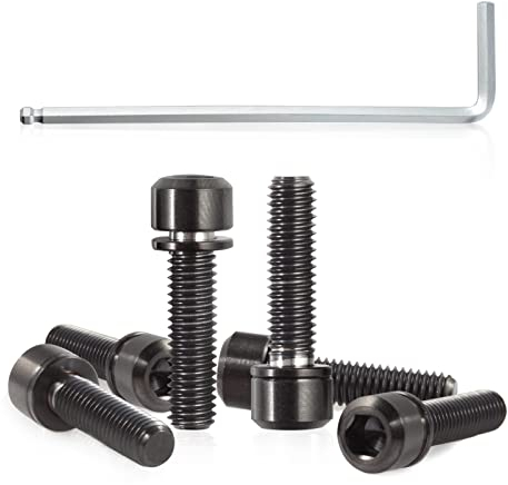 SPEEDWOX 6pcs Bicycle Stem Screw with Washers Set Titanium Alloy Bike Allen Hex Tapered Bolts Screw for MTB Road Bike Stem Parts,M5 x 20mm Black