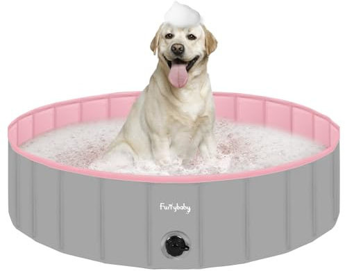 furrybaby Dog Paddling Pool Large Xl, Foldable Dog Pool Paddling Pool for Dogs, Puppy Pool for Gardens with PVC, Non-Slip Base & Drain Plug, Pink, 120 x 30 cm