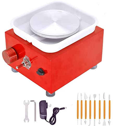 DYOUen Elektrische Töpferscheibe -Tonmaschine Mit 10 cm Drehteller und Abnehmbarem ABS Schallwand Pottery Wheel Drehteller Elektrisch Minitopf Töpferset für Anfänger (Rot)