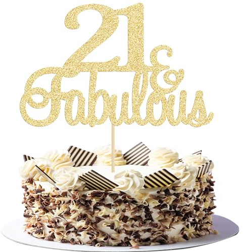 Gyufise 3Pcs Fabulous Cake Topper Glitter Happy 21st Birthday Cake Toppers Cheers to 21st Wedding Anniversary Cake Decorations Supplies