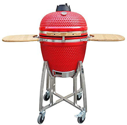 Ceramic BBQ Grill Kamado Charcoal Egg Barbecue Oven with Stand Outdoor Barbeques & Smokers (21.6 inches, Red)