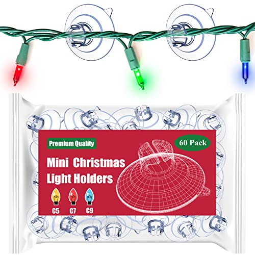 Miuezuth Mini Christmas Light Suction Cups [Set of 60] Small Clear Suckers for Fairy Lights, Light String Hooks Holders, Rope Light Caddy Window Suction Cup Clips Hang Seasonal Xmas Decorations