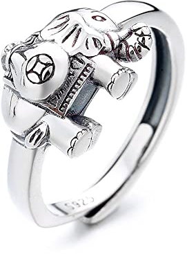 Lllunimon 925 Sterling Silber Elefant Ring mit Geldbeutel süße 3D Elefant Reichtum Ring Männer Frauen Feng Shui Schmuck Geschenke