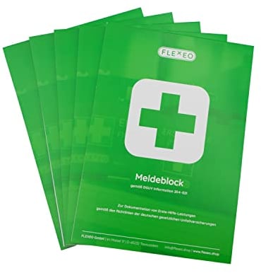 FLEXEO Meldeblock | DSGVO konforme Alternative zum Verbandbuch | 50 Blatt | DIN A5 | Gem. DGUV 204-020 | Stand 2021 | Verbandsbuch Betrieb 2021 | Verbandbuch für Betriebe 2021 | 5 Stück