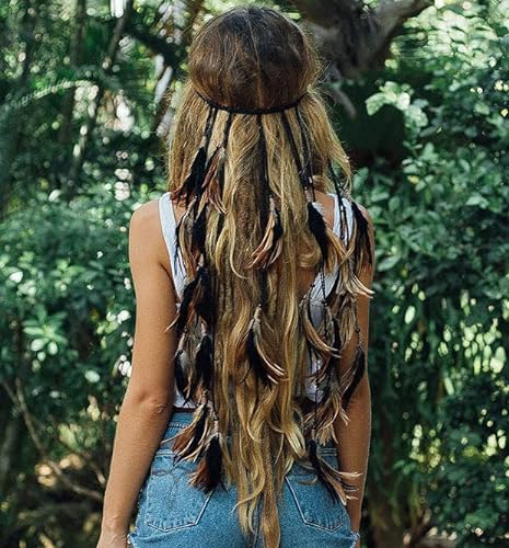 Fashband Indisches Feder-Stirnband, Boho-Quaste, Hippie-Kopfschmuck, Tribal-Kopfschmuck, indisches Festival, Party, Kopfbedeckung, Haarschmuck für Frauen und Mädchen (L)