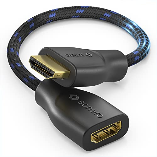 sonero Adaptateur Portsaver 4K HDMI, Haut débit Premium, Prise HDMI A vers Prise HDMI A, Contacts plaqués Or, Double Blindage, Gaine Coton, 0.15m