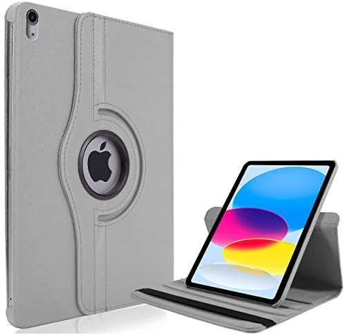 KONDUWANA Étui pour iPad 10e génération 2022 10,9 pouces | iPad 10e génération en polycarbonate et cuir synthétique de qualité supérieure rotatif à 360° (gris)