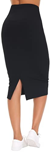 THE GYM PEOPLE Damen Hoher Taille Business Bleistiftrock Knielang Bauchkontrolle Dehnbar Figurbetont Midirock Skirt mit Schlitz Hinten