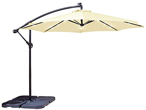 Neo 3M Garden Banana Outdoor Waterproof Freestanding Parasol LED Lights Hanging Cantilever Umbrella Sun Shade with Crank Handle Water Base (Cream)