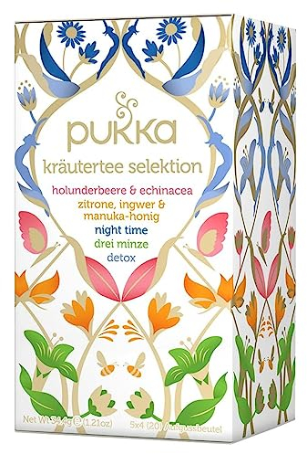 Pukka | Bio Kräutertee Selektion | Supreme Matcha Green, Zitrone & Ingwer mit feiner Manuka-Honignote, Drei Minze, Night Time | Tee für jeden Anlass | 1er Pack | 4 Teesorten x 5 | 20 Teebeutel