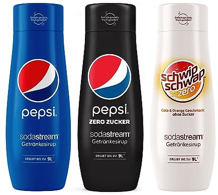 SodaStream Sirup-Bundle Pepsi, Pepsi Max und Schwip Schwap Zero, 3x 440ml Getränkesirup für je bis zu 9 Liter Fertiggetränk