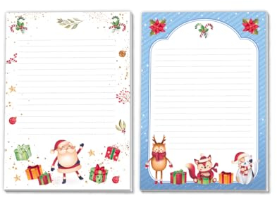 2 Blöcke Schreibblock Kindermotiv Weihnachtsmotiv für Mädchen Jungen Weihnachten Notizblock Schreibblock Briefblock (2 verschiedene Blöcke/Weihnachtsmann, Reh (blau) mit je 25 Blätter in A5-Format)