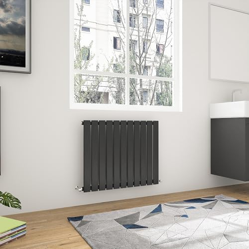 Flachbildschirm-Heizkörper, 600 x 748 mm, schwarz, horizontal, einspaltig, moderne Zentralheizung, Heizkörper, Designer-Heizkörper