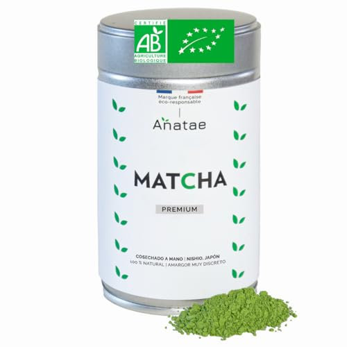 Anatae Marque française - Thé Matcha bio premium japonais - Amertume discrète - Poudre de thé vert matcha 100% BIO qualité premium - Récolté à la main à Nishio, Japon. (80)
