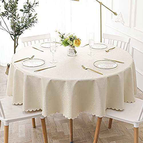 Tischdecke, rund, PVC, wasserfest, ölbeständig, knitterfrei, abwischbar, robuste Tischdecke für Zuhause, Picknick, draußen und drinnen. (Creme, Durchmesser 160 cm)