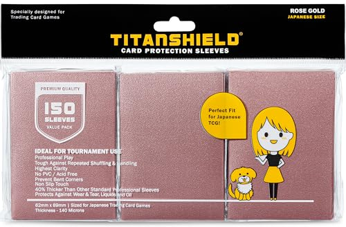 TitanShield 150 Rose Gold Small Japanese Sized Trading Card Sleeves Deck Protector for Yu-Gi-Oh, Cardfight!! Vanguard & More