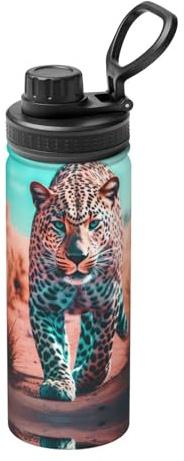 Personalized Custom 18oz Sports Insulated Kettle, Customized Stainless Steel Cups Travel Water Bottles Coffee Tumblers Cup Personalized Gift For Family Friends, Desert King Leopard