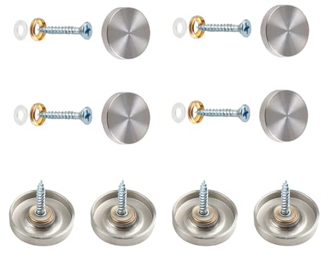 8 Sets Spiegelschrauben, 16 mm Spiegelnägel mit dekorativen Kappen, gebürsteter Edelstahl-Spiegelabdeckungen mit Unterlegscheiben für Tische, Badplatten, Möbelbeschläge, Silber