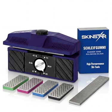 SkinStar Ergo Sharp Semi Edger Kantenschleifer 90°-85° | Seitenkantenschleifer Ski & Snowboard | Diamantfeilen Set 4X (240/360/500/1000) | inkl. WC Universal Feile 80mm & Schleifgummi | Made in Italy
