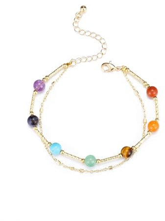GEHECRST 7 Chakra Armband Heilstein Armband Doppellagiges Armbänder Partnerarmbänder einstellbar Yoga Armreif Reiki Heilenstein Yoga Meditation Energietherapie für Männer Frauen
