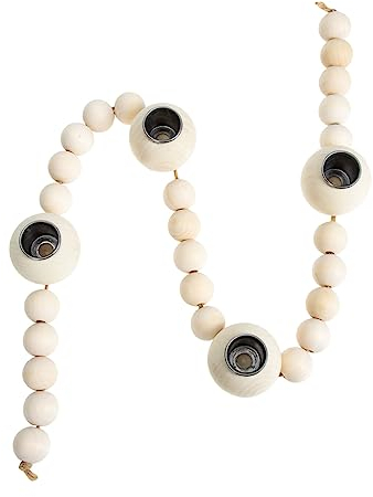Zerodeko String Wooden Beads Candlestick Tablescape Decor Battery Taper Candles Prayer Beads Candle Holder Bead Wreath Candle Holder Hotel Candlestick Cake Bags Iron Coffee Rosary