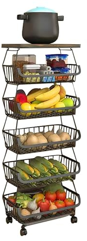 Baotkere Metalldrahtkörbe mit Rädern, Küchen-Organizer, Regal mit 6 Ebenen, stapelbare Aufbewahrungsbehälter, Obst- und Gemüsewagen, Geschirrregal für Badezimmer, Garage und Speisekammer