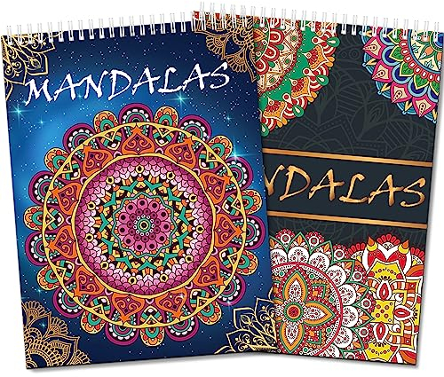OSIMIG Mandala-Malbücher für Erwachsene, 80 Achtsamkeitsmuster, Malbücher für Erwachsene, Spiralbindung, A4-Größe, perforiertes Papier, einseitiger Druck, 2 Stück