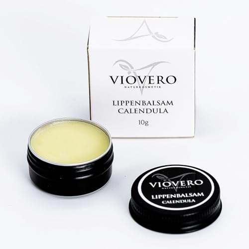 VioVero Naturkosmetik Lippenbalsam Calendula, Lippenpflege für trockene Lippen, Lipbalm, Lippenpflege mit Bienenwachs und Calendula Extrakt, Lippenpflege Winter, 10g