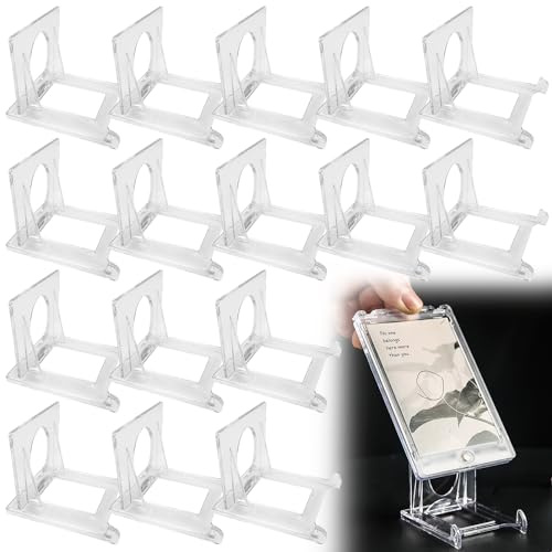 Jiehaojia 16 Pcs Clear Plastic Display Stand,6.5*5*5.5cm Adjustable Premium Acrylic Trading Card Stand,Adjustable Acrylic Easel for Plates, Mobile Phones, Books, Photos