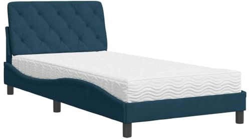 vidaXL Bett mit Matratze Blau 100x200 cm Samt