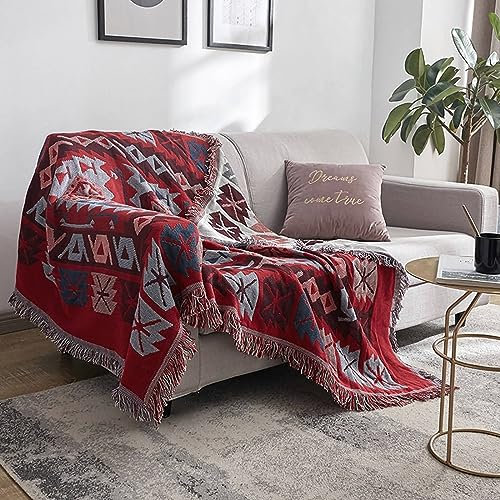 Bishilin Sofaüberwurf rutschfest, Sofabezug 2 Sitzer Nordisch Ethno Geometrie Motiv mit Quasten 230x250CM Couchbezug Eckcouch Universal