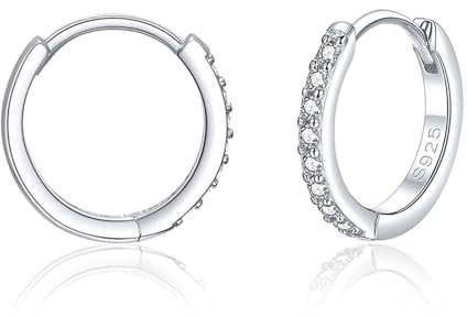 Zolkamery Creolen Silber 925, Damen Ohrringe mit 5A Weiß Zirkonia, 925 Sterling Silber Creolen für Damen, Mädchen und Mann, Klein, Neutral, Schläferknorpel, Hypoallergen, 14mm