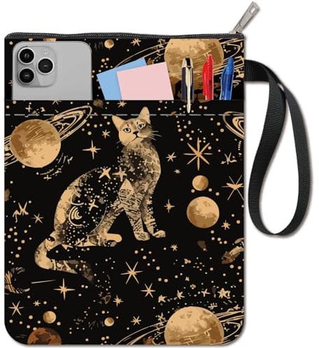 CRASPIRE Planet Book Covers Star Cat Book Sleeve Moon Book Protector for Paperbacks Washable Fabric Cloth Book Cover with Zipper and Extra Sleeve Pocket for Book Lovers Classmate Gifts