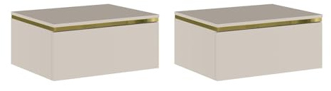 Pascal Morabito - Set mit 2 h‰ngenden Nachttischen mit 1 Schublade - Beige und Gold - VUKIA
