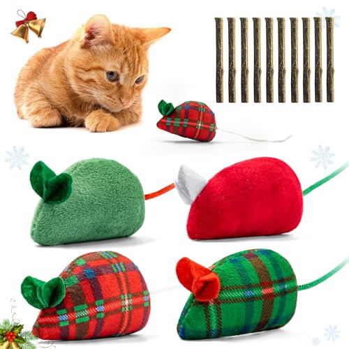 Jouets pour Chat, Lot de 14 Jouets à l'herbe à Chat, Jouets Chat Interactifs pour Chaton Adulte d'intérieur, Jouet à Mâcher pour Chat pour Le Nettoyage des Dents,Jouet Chat Noel
