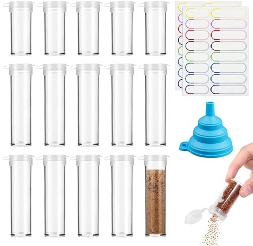 TAIHOBO Mini Salz Streuer für Reisen - 15 Stück 6g/10g mit Trichter Aufkleber und Pfefferstreuer - für Camping Küche