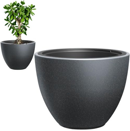 DTU24 Blumentopf mit Einsatz, Blumenkübel aus Kunststoff, Übertopf, Pflanzkübel Gross (Eco Anthrazit,ø 30 cm)