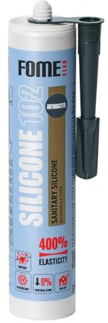 Anthrazit Silikon Bad Dichtmasse [310 ml] - Professionelles Silikon Anthrazit Wasserdichtes Sanitärsilikon - Sanitärsilikon Anthrazit Silikon Badezimmer, Rinnen und Fensterabdichtung von Fome Flex