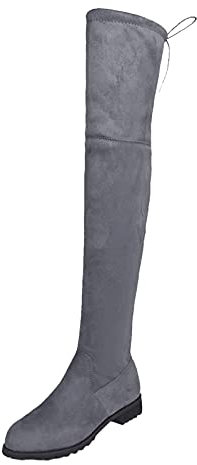 Stivali sopra il ginocchio da donna spessi polpacci in pelle scamosciata – Stivali alti al ginocchio con cerniera laterale lacci stivali lunghi posteriori classici stivali da donna leggeri comodi,