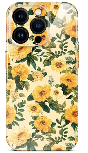 ONEFLOW Flower Cover für iPhone 16 Pro Hülle in Floral Optik, Blumen Designer Case Handy Schutzhülle mit Kameraschutz, Hardcase dünne Handyhülle Blumenmuster, Gelb Grün