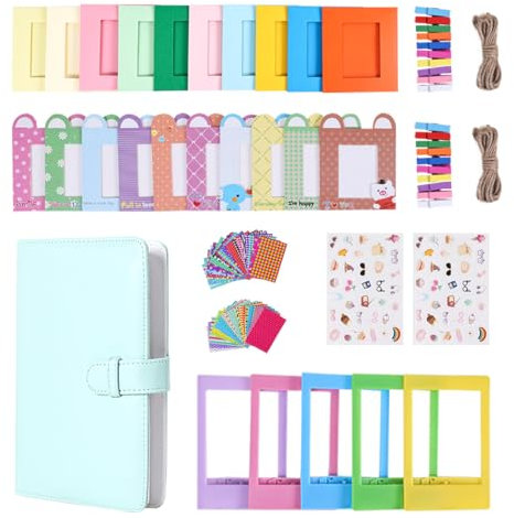 Instant Camera Accessories Bundle Compatible with Fujifilm Instax Mini 9 8 11 12 70 90 Camera Include Mini Photo Album, Film Frames, Wall Hang Frames, Border Stickers (Grün)
