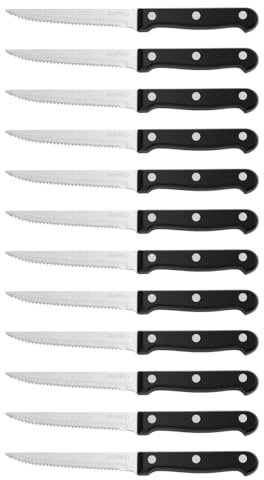 AURMOO Steakmesser Set 12-teilig, Scharfes Steakmesser mit Wellenschliff, Profi Steakmesser-Set, Steak Messer Set aus Edelstahl, Spülmaschinengeeignet.