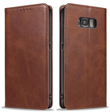 LBH Handyhülle Smartphone-Hülle für Samsung Galaxy S8 Klapphülle Magnetverschluss Kartenfächer Geldfach Standfunktion Case Etui Rundumschutz Schutzhülle Dunkelbraun