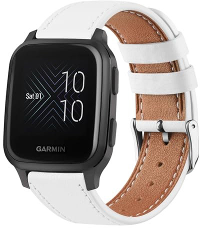 Amzpas Armband 20mm für Garmin Venu Sq/Sq 2 Music Armband Damen Herren,Leder Sport Ersatzarmband für Garmin Venu/2 Plus(Weiß)