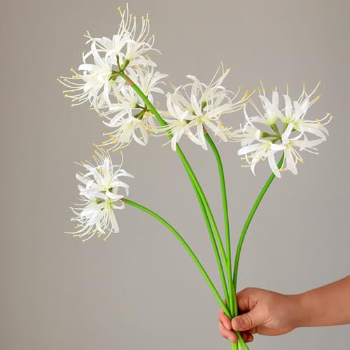 KIJING Lot de 3 tiges de lys araignée rouge artificielle, bouquet de lycoris radiata pour arrangements floraux, mariage, décoration d'intérieur (blanc)
