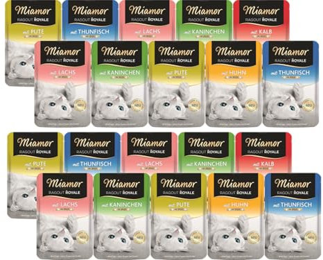 Miamor Ragout Royale in Jelly 20 x 100g Mixpaket | Garantierter 5-Sorten-Mix | Mit Vitaminen & Mineralstoffen | Getreidefrei & ohne künstliche Zusätze | leckere und natürliche Katzennahrung