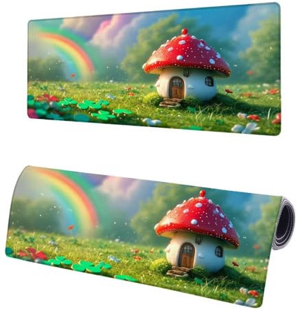 Gaming Mauspad XXL 1200x600x3mm, Regenbogen Mousepad Groß, Mauspad Pilz mit Vernähte Kanten, WassXerdicht Anti-Rutsch Mouse Pad Schreibtisch Unterlegmatte, Verbessert Präzision und Geschwindigkeit G-5