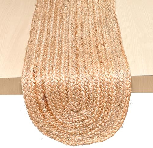 Chardin home Ovaler Tischläufer aus Jute, Boho-Tischläufer, handwerkliches Mittelstück für Tisch, Truhen, Theken und mehr, handgefertigte natürliche Jute, 33 x 121,9 cm